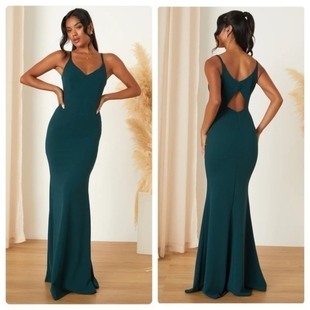 Lulu’s Moments Of Bliss Forest Green Backless Mermaid Maxi Dress Small S AC5